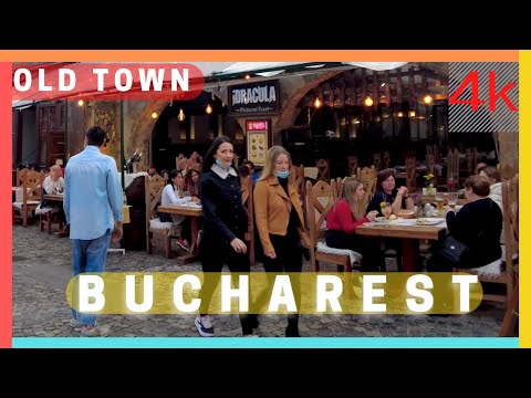 ∙⁴ᴷ³⁰∙ Bucharest Historical Center Tour. Everyone is getting ready to party in Old Town, Romania