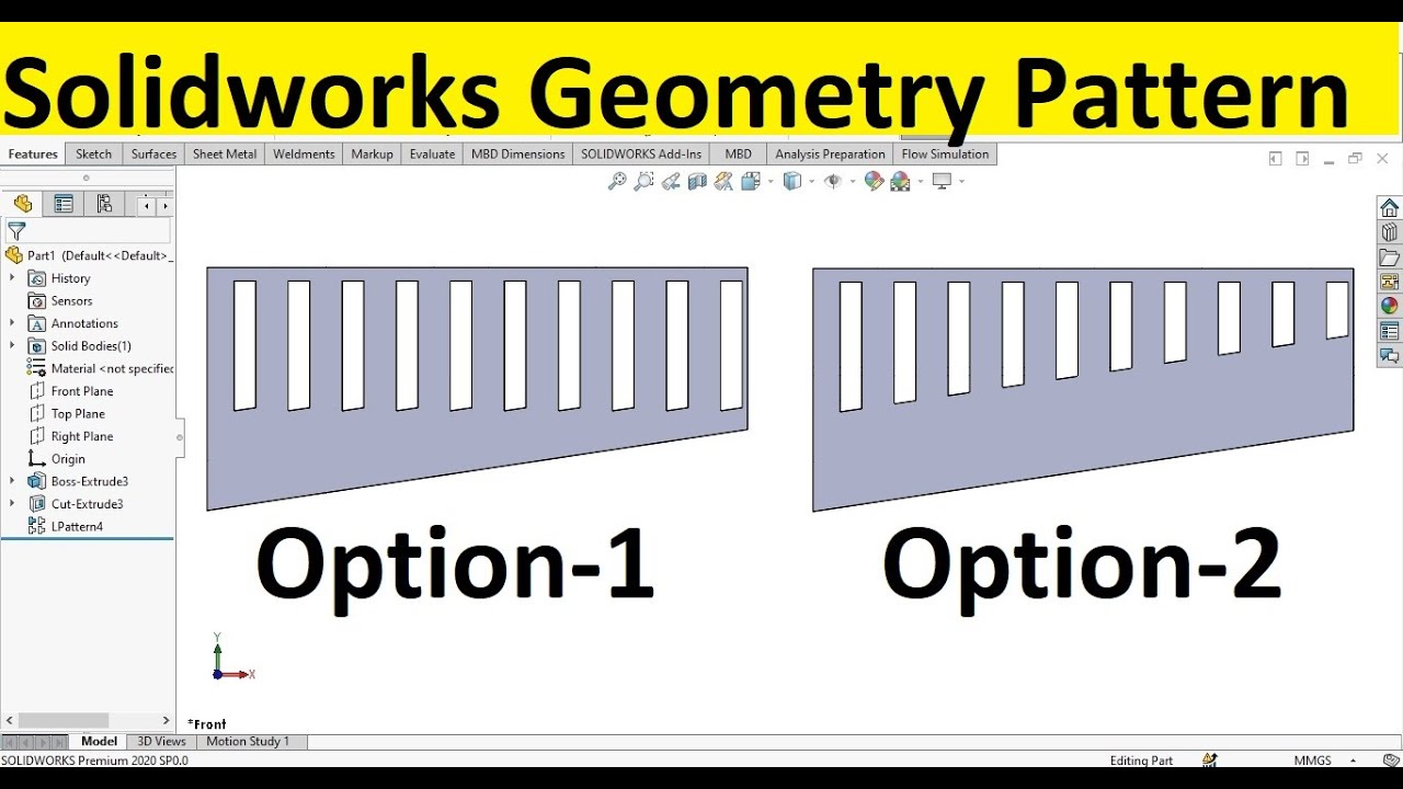 Solidworks linear pattern with geometry pattern option ON/OFF