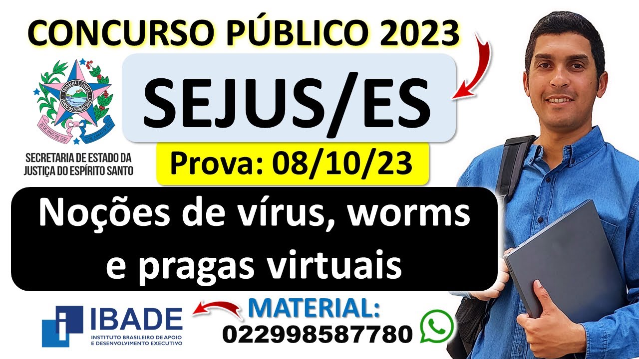 Noções de vírus, worms e pragas virtuais | Concurso SEJUS ES 2023 | Informática Básica | Banca IBADE