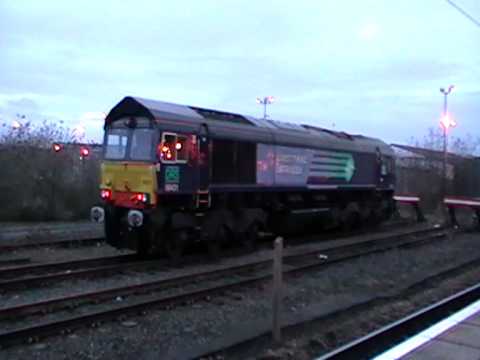 DRS class 66 No. 66431 starts up at York and ready to work light engined for the day 26.1.11.