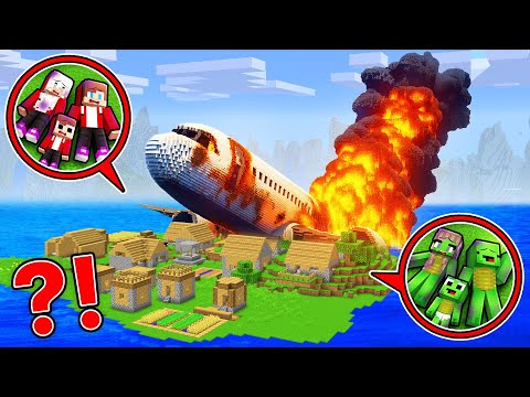 Mikey Family & JJ Family Survive The AIRPLANE CRASH ON THE ISLAND in Minecraft (Maizen)