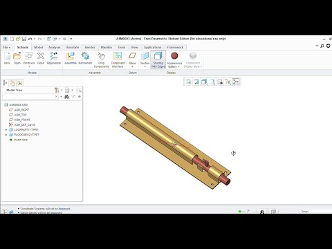 How to draw & Assemble " TOWER BOLT " in 3D using creo # creo assembly tools # creo parametric