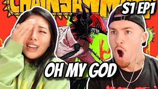 She Couldn't Watch! 😳 | Chainsaw Man Reaction S1 Ep 1