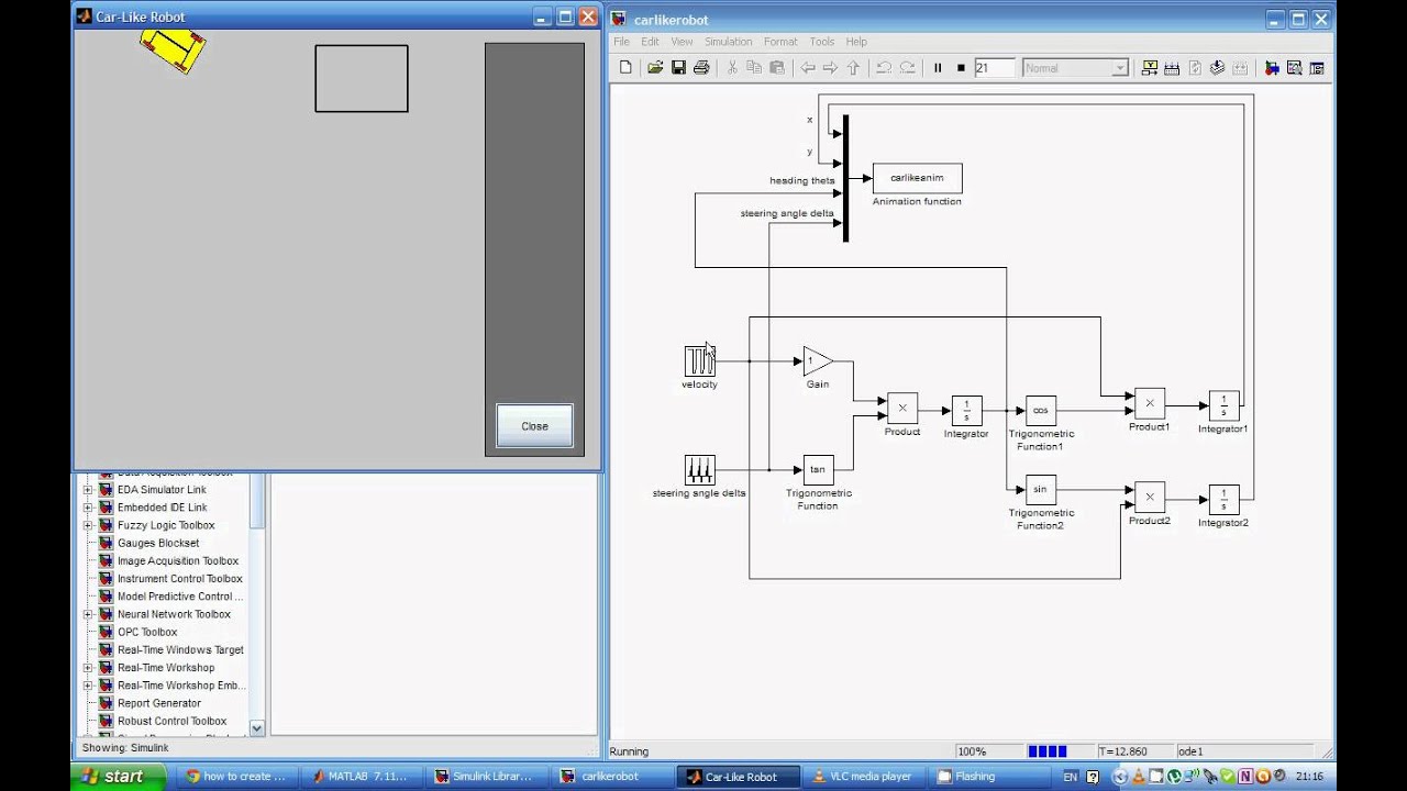 Car-like Robot simulation in Matlab Simulink