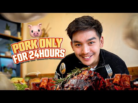 Eating Only Pork for 24 Hours Challenge | ft. Best Pork Khutti, Pork Momo, Pork Sekuwa & Pork Burger