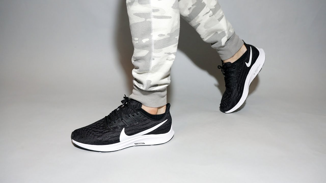Nike Air Zoom Pegasus 36 Black Thunder Grey White AQ2203-002 on feet