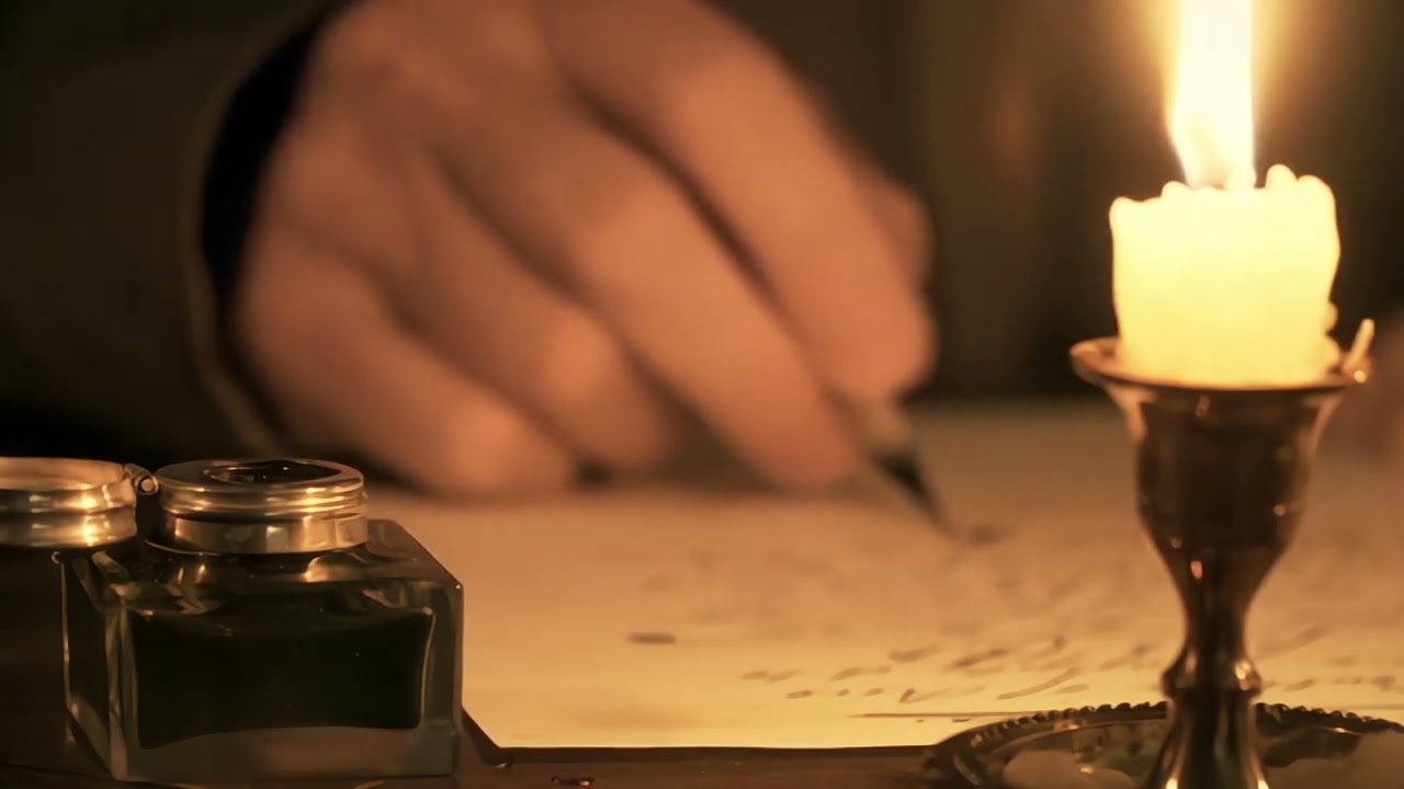 The focus of this 1700s scene is on an inkwell man writing - No Watermark Free iStock Footage Video