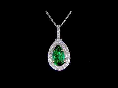 CGL Certified 2.80ct Pear Cut Emerald and Diamond Pendant Necklace