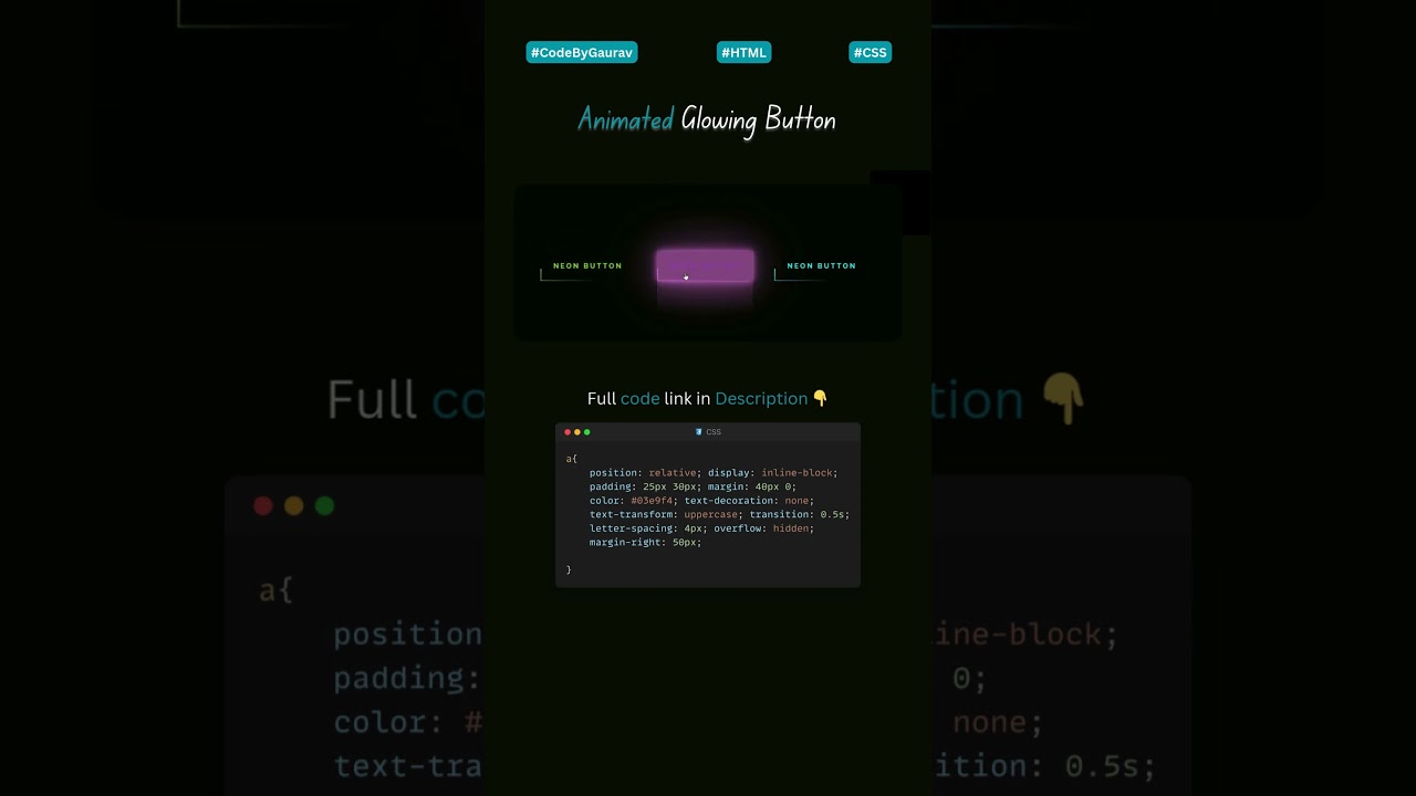 🔥 CSS Animated Glowing Button Hover Effect #webdevelopment #coding #animation #shorts