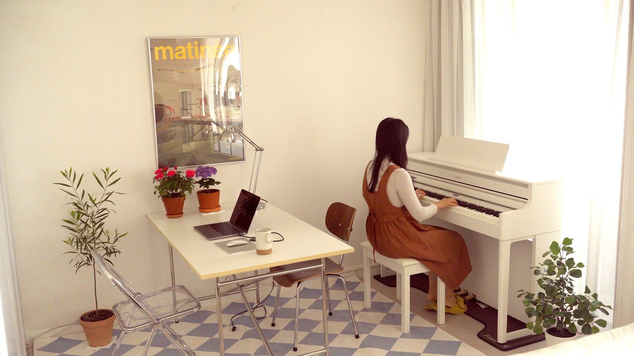 거실에 홈오피스 꾸미기🎵페인트칠하고 데코타일시공 화이트 피아노 놓기