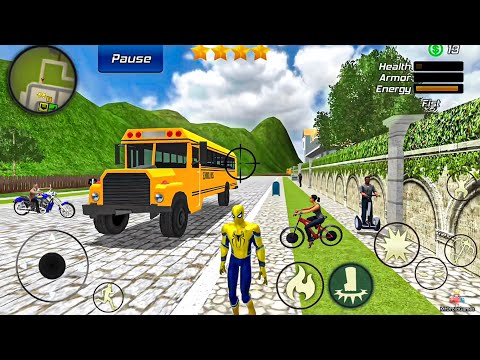Spider Rope Hero Gangster Crime Simulator - School Bus Driving at Vegas City - Android Gameplay