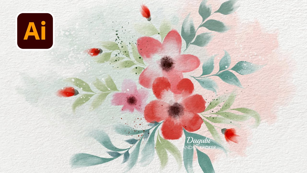 Adobe Illustrator Watercolor Painting - How to Paint draw Flowers with Watercolor Vector Brushes