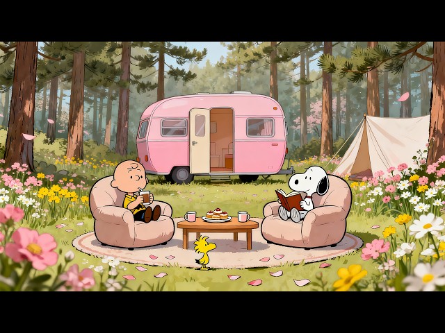 Gentle Spring Lofi by the Pink Caravan 🌿 Snoopy and Charlie Brown Enjoying a Quiet Day, Study SDDEFAULT Thumbnail
