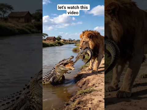 lion vs crocodile who is the king 👑 #anime #trending #ai #shorts