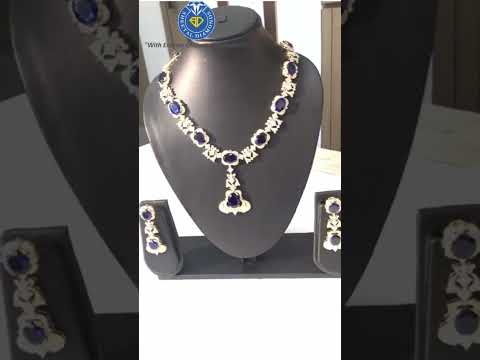 Blue Oval Sapphire and Diamond Vintage Necklace Set