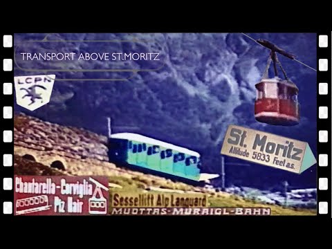 Ski transit above Switzerland's alpine ST.MORITZ via rail & cable 1962