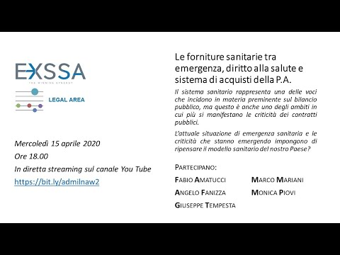 , title : 'Le forniture sanitarie tra emergenza, diritto alla salute e sistema di acquisti della P.A.'