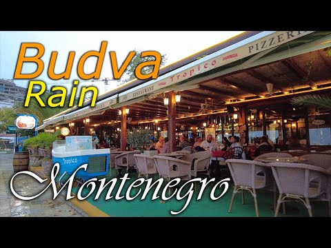 Budva, rain, Montenegro, 🌡T+21C° - Virtual Walking Tour - Travel Guide - 4k