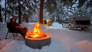 Winter Camping in a Homemade Mini Camper... Lots of Snow !!!