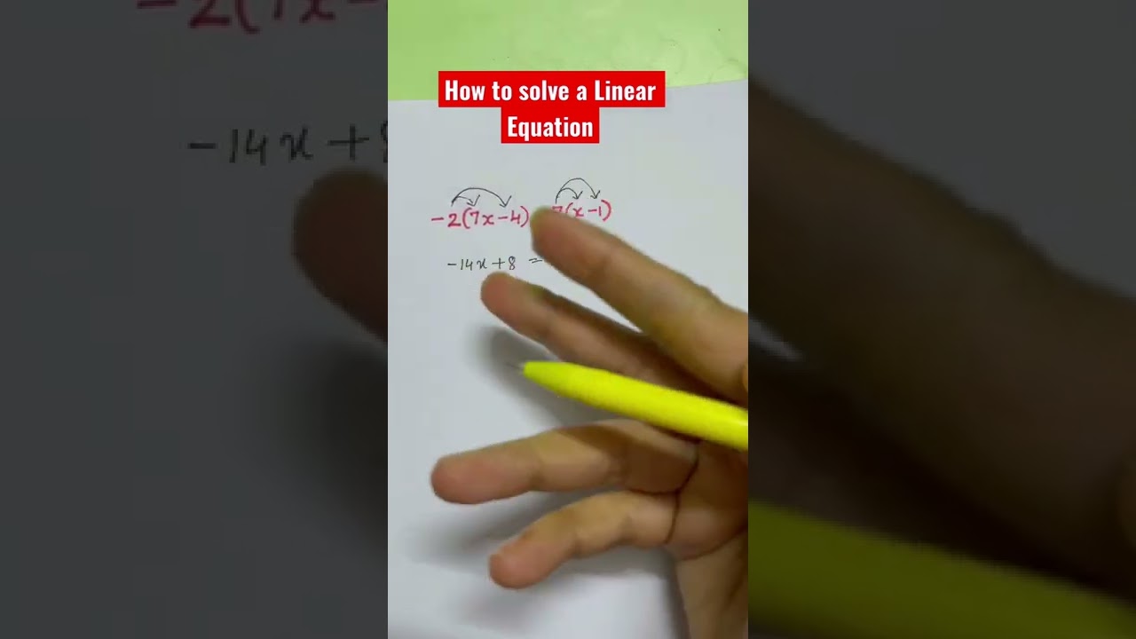 How to solve Linear Equation -2(7x-4)=7(x-1) #math #youtube #shorts #tutor #mathtrick #learning