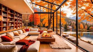 Smooth Jazz In A Lakeside Living Room In Autumn - Autumn Jazz And A Cozy Fireplace For Relaxation