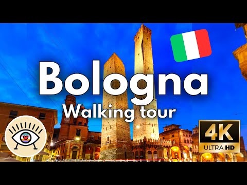 [4K] BOLONIA Italia  ✅ PASEO A PIE con subtítulos - Torres de Bolonia - "walking tour" Emilia-Romaña