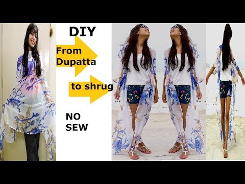 DIY: No sew | Convert & Recycle, style old Dupatta/Scarf into Shrug & kimono/ 2 Min Video