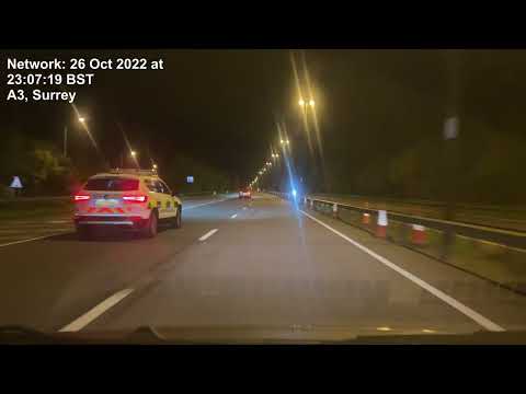 Driving south A3 at night from Epsom to Waterlooville / 53 minutes