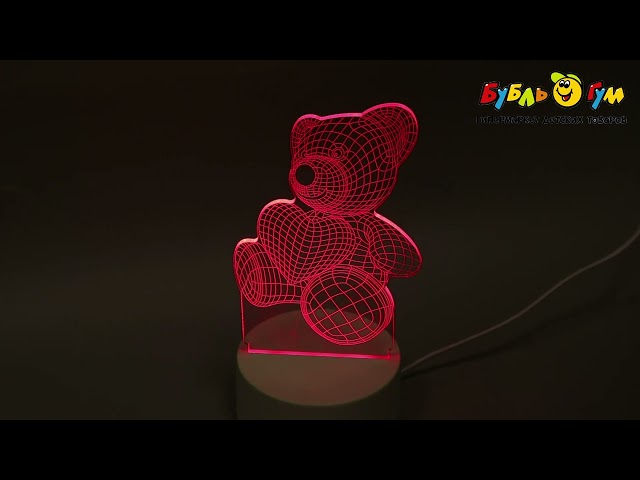 Ночник Мишка 3D 3цвета  - видео
