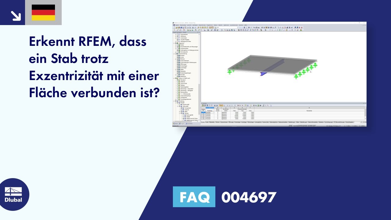 FAQ 004697 | Erkennt RFEM, dass ein Stab trotz Exzentrizität mit einer Fläche verbunden ist?