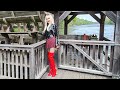 4k Granate Styling Walking In Public Sightseeing Mureck Boat Mill Miniskirt Thigh High Boots