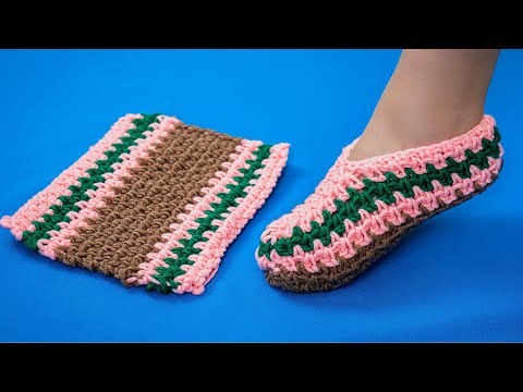 Simple crochet slippers without a seam on the sole out of a rectangle!