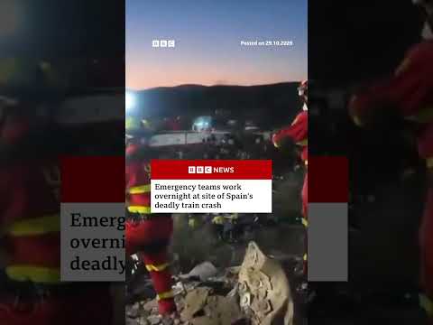 Emergency teams work overnight at site of Spain's deadly train crash. #Spain #Trains #BBCNews