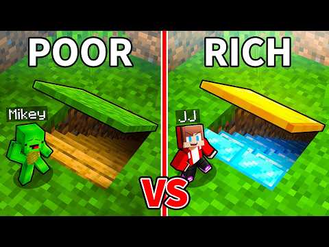 JJ and Mikey: POOR vs RICH TINY UNDERGROUND BASE BATTLE in Minecraft - Maizen