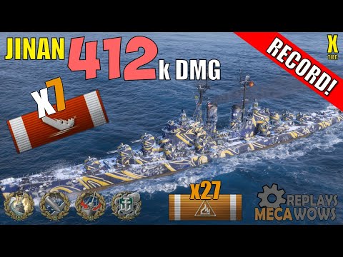 DAMAGE RECORD! Jinan 7 Kills & 412k Damage | World of Warships Gameplay