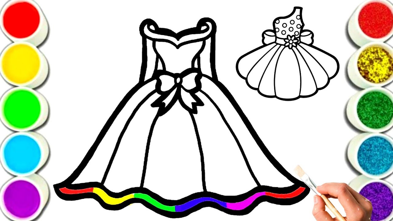 Cute and Beautiful Dress 👗 Easy drawing for children with acrylic paint | Frocks drawing