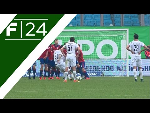 Acevado executes the perfect free kick