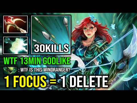 WTF 13MIN GODLIKE Unlimited Lightning 1 Focus Fire = 1 Delete Solo Mid Windranger Dota 2