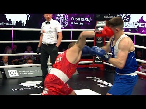 Oliwier Szot nokautuje w pierwszej rundzie Jamie Longa podczas Suzuki Boxing Night 28