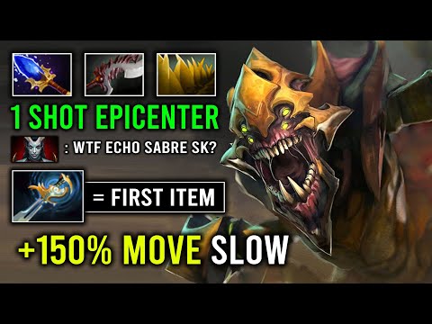WTF 1st Item Echo Sabre + Abyssal Blade Sand King 150% Move Slow Instant 1 Shot Epicenter Dota 2