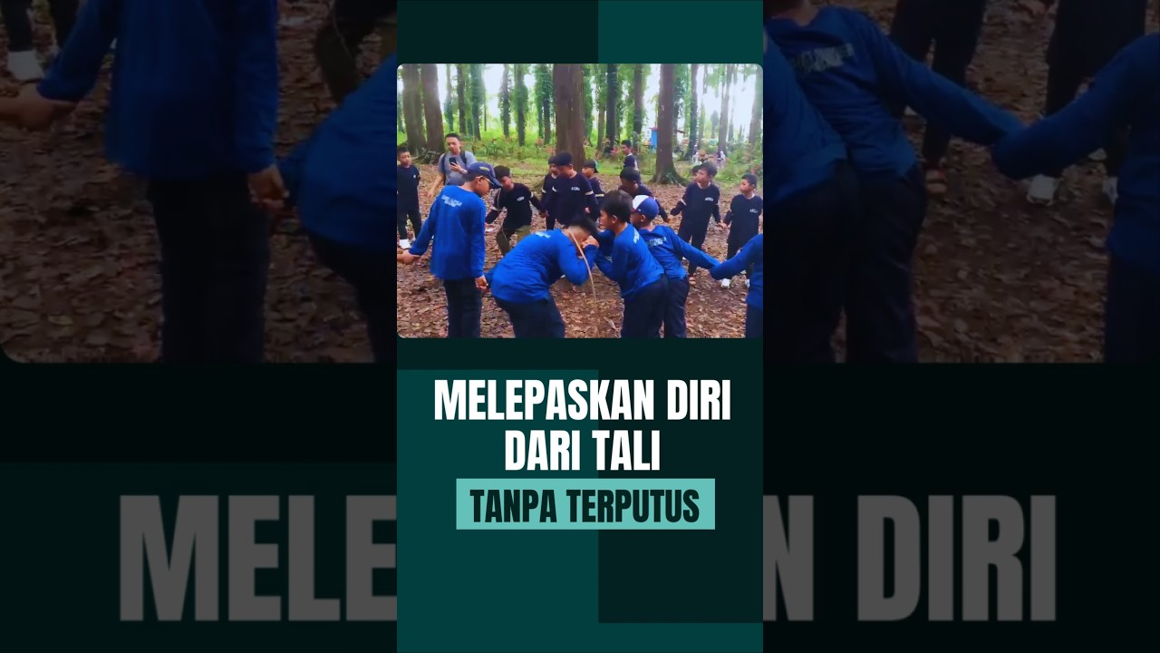 Melepaskan diri dari tali dengan bergandengan tangan tanpa terputus. #outbound #sumbermanis #seru