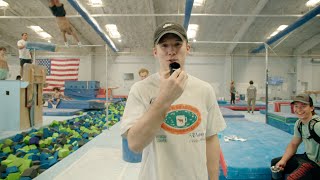 Shane Wiskus on the mic at EVO Gymnastics
