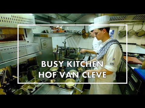 Busy kitchen Service at 3* Michelin restaurant Hof Van Cleve in Belgium