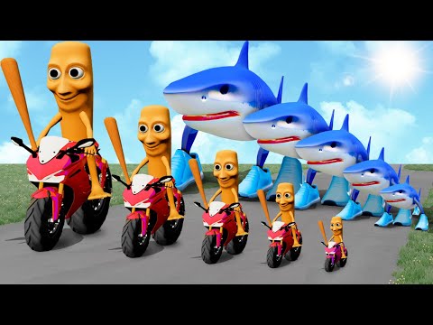 Big & Small: Tung Tung Sahur on a motorcycle vs Tralalero Tralala vs Thomas Train | BeamNG.Drive