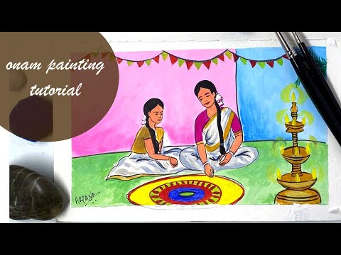 Onam Festival Celebration Drawing: Acrylic Painting Tutorial in 5 Step | Arpana's Art Room