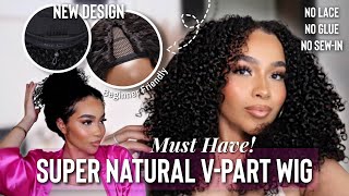 NATURAL CURLY HAIR TUTORIAL | UNICE EasiContour V Part Wig Install | Minimal Leave Out + NO GLUE