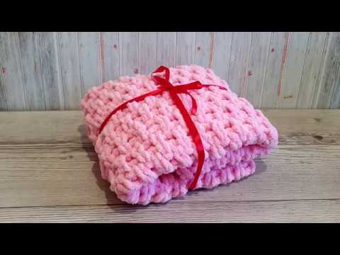 Плюшевый плед своими руками для начинающих. Alize puffy. Вяжем без спиц и крючка