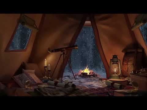 Rain on Tent and Campfire Crackling Near the River - 10 Hrs Video w Sounds for Relaxation and Sleep