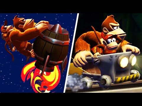 Donkey Kong Country Returns - All Mine Cart & Rocket Barrel Levels (2 Player - No Damage)