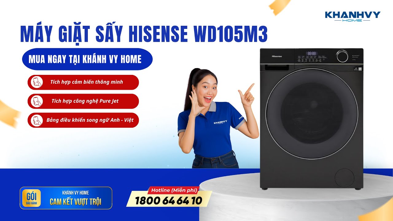 Máy giặt sấy Hisense WD105M3 giặt 10.5 kg - sấy 7 kg